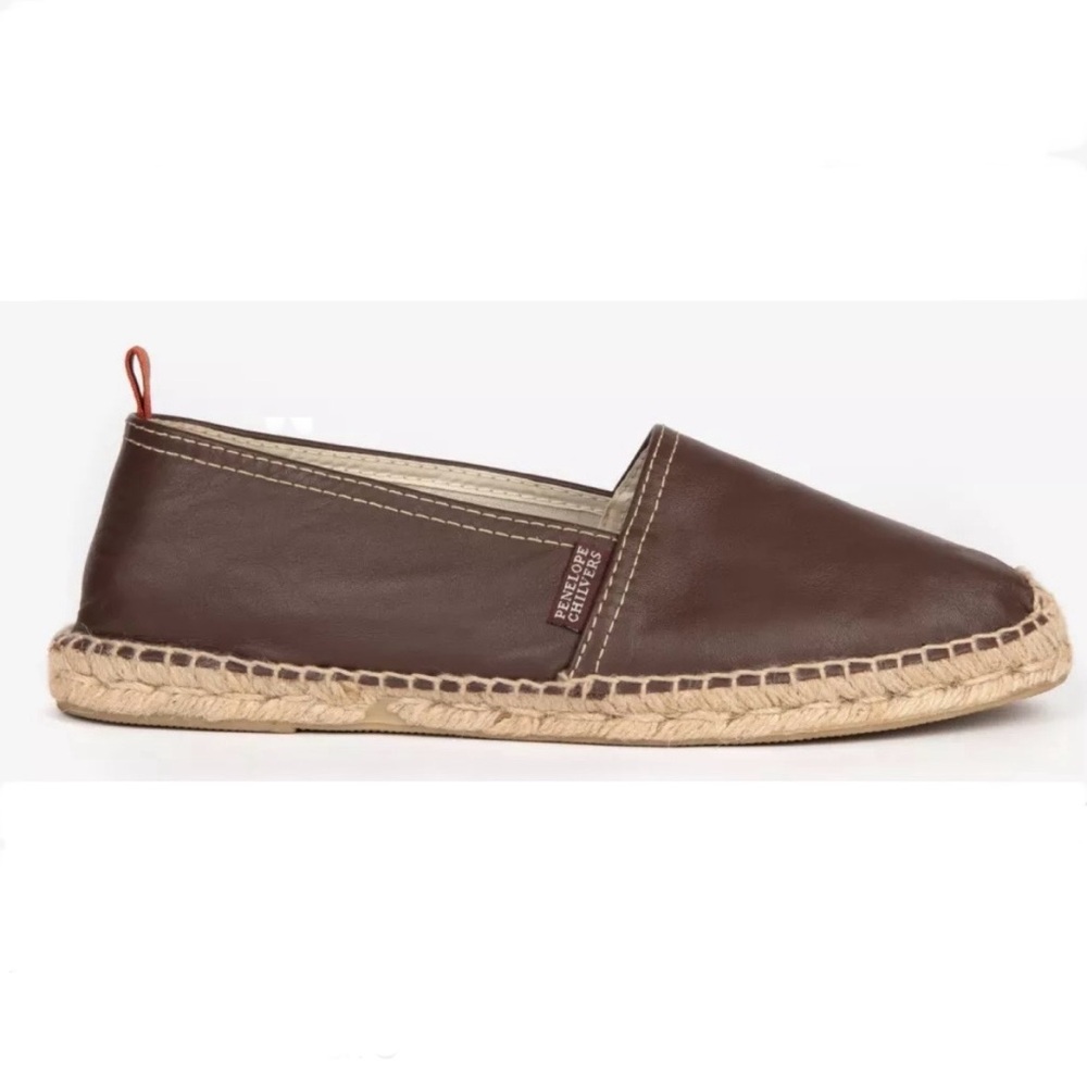 Penelope Chivers Flat Leather Espadrille, Bitter Chocolate, 39 (Men’s 7)